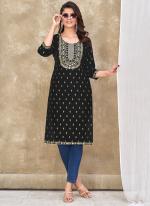 Magic Slub Black Festival Wear Foil Print Readymade Kurti